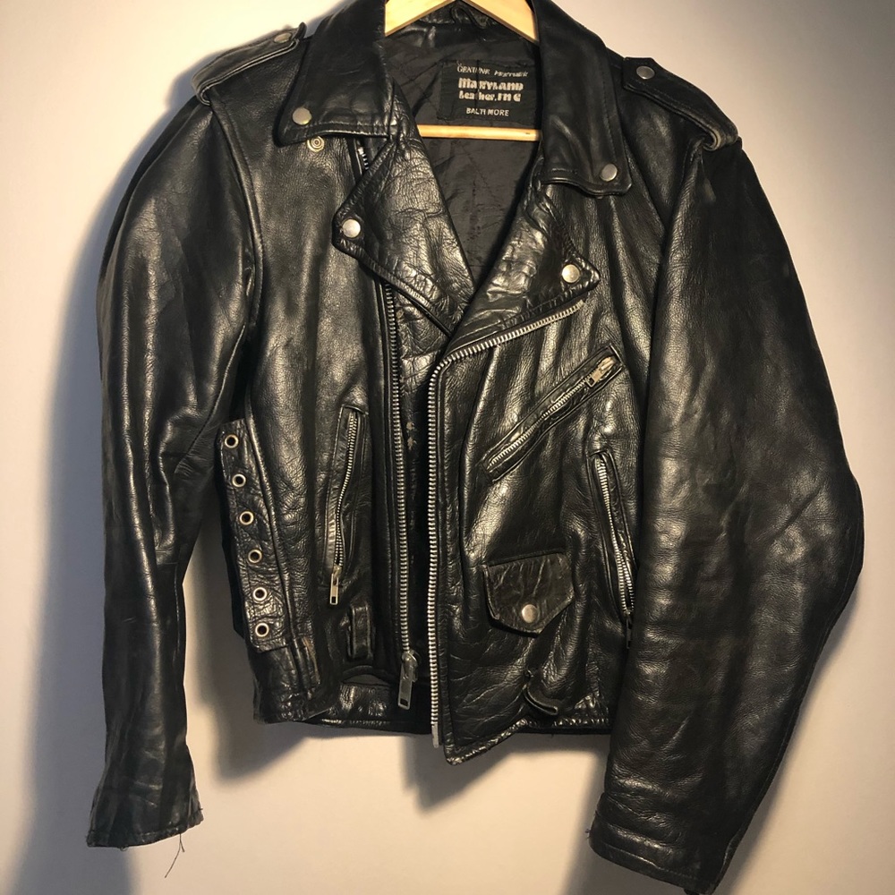 Vintage unisex genuine leather moto style jacket